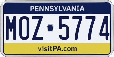 PA license plate MOZ5774