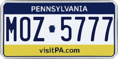 PA license plate MOZ5777