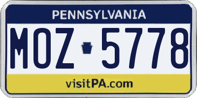 PA license plate MOZ5778