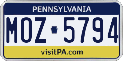 PA license plate MOZ5794