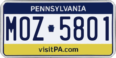 PA license plate MOZ5801