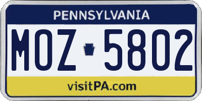 PA license plate MOZ5802
