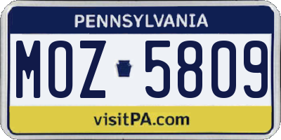 PA license plate MOZ5809