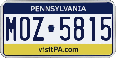 PA license plate MOZ5815