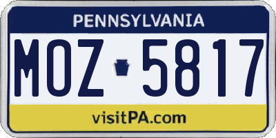 PA license plate MOZ5817