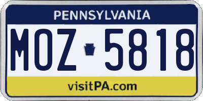 PA license plate MOZ5818