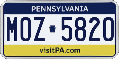 PA license plate MOZ5820