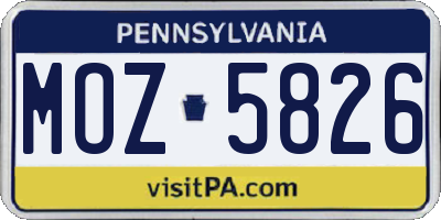 PA license plate MOZ5826