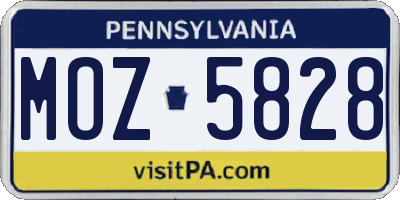PA license plate MOZ5828
