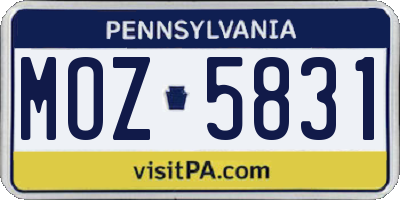 PA license plate MOZ5831
