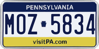 PA license plate MOZ5834