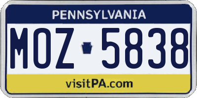 PA license plate MOZ5838
