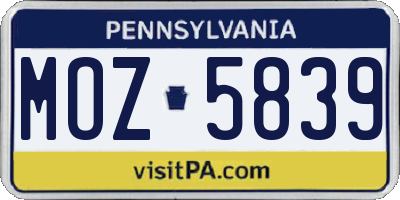 PA license plate MOZ5839