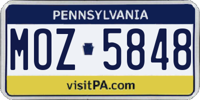 PA license plate MOZ5848
