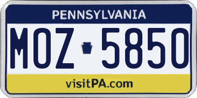 PA license plate MOZ5850
