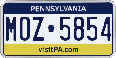 PA license plate MOZ5854