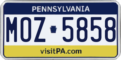 PA license plate MOZ5858