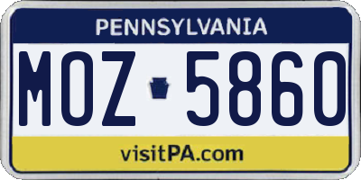 PA license plate MOZ5860