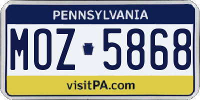PA license plate MOZ5868