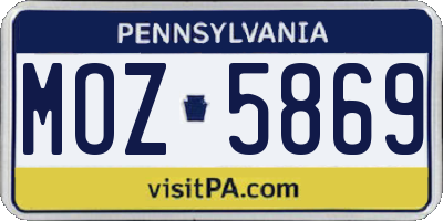 PA license plate MOZ5869
