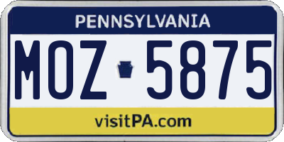 PA license plate MOZ5875