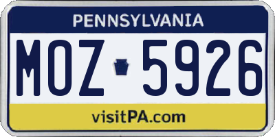 PA license plate MOZ5926