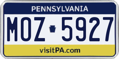 PA license plate MOZ5927