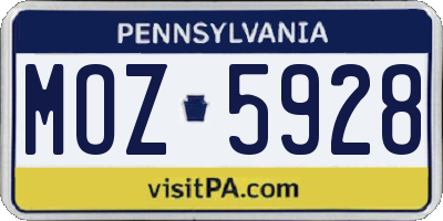 PA license plate MOZ5928