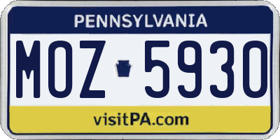 PA license plate MOZ5930