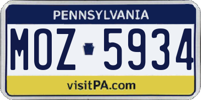 PA license plate MOZ5934