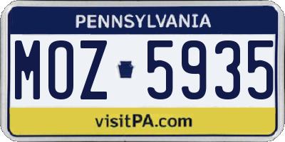 PA license plate MOZ5935
