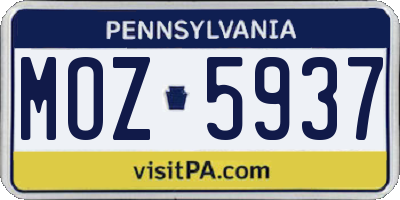 PA license plate MOZ5937