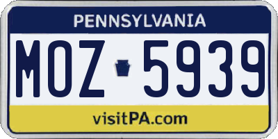 PA license plate MOZ5939