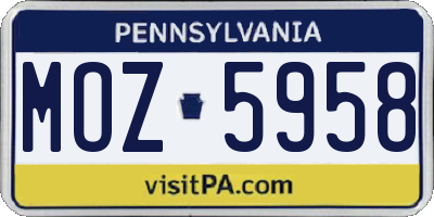 PA license plate MOZ5958