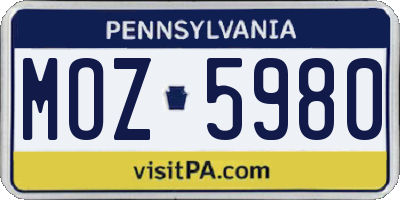 PA license plate MOZ5980