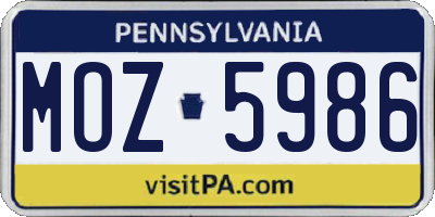 PA license plate MOZ5986