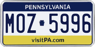 PA license plate MOZ5996