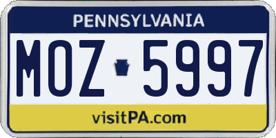 PA license plate MOZ5997