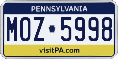 PA license plate MOZ5998