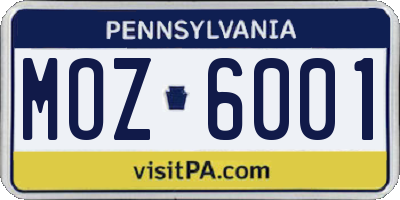 PA license plate MOZ6001