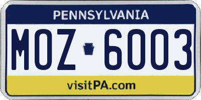 PA license plate MOZ6003