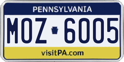 PA license plate MOZ6005