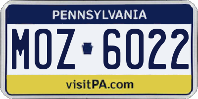 PA license plate MOZ6022