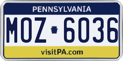 PA license plate MOZ6036
