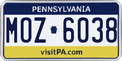 PA license plate MOZ6038