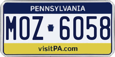 PA license plate MOZ6058