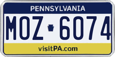 PA license plate MOZ6074