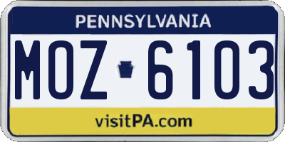 PA license plate MOZ6103
