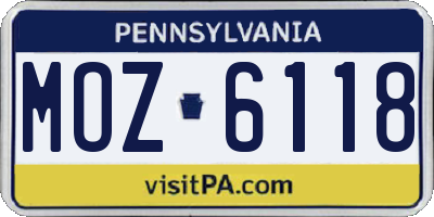 PA license plate MOZ6118