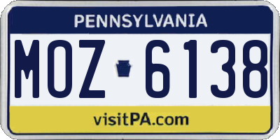 PA license plate MOZ6138